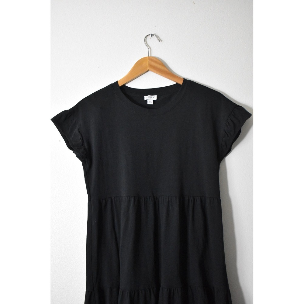 J.Crew Tiered Mini Dress Women XS Black Modern Ruffle Cap Sleeve Cotton Jersey - Picture 2 of 6
